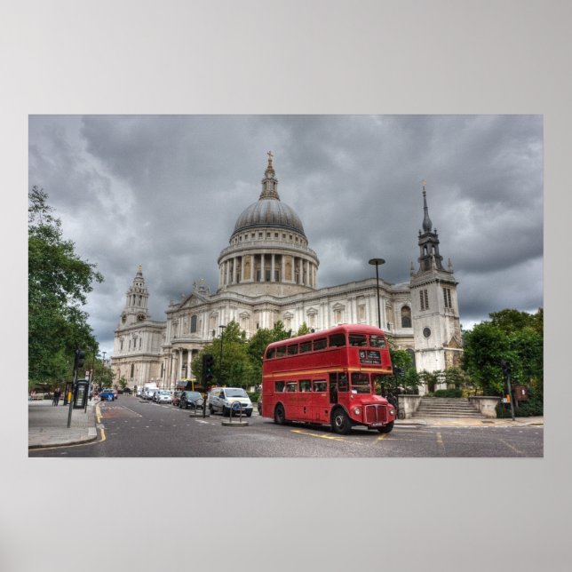 London Buss och St Pauls Cathedral England Poster (Framsidan)