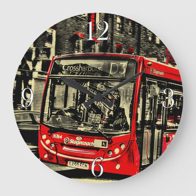 London Buss Street Scene Artwork Stor Klocka (Framsida)