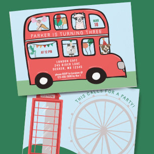 London Calling British Buss Birthday Inbjudningar