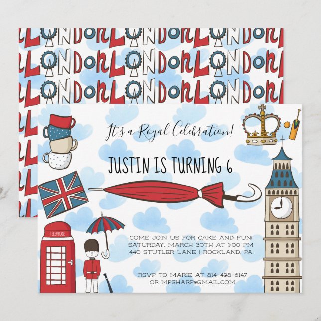 London Calling Part Invitation Inbjudningar (Fram/baksida)