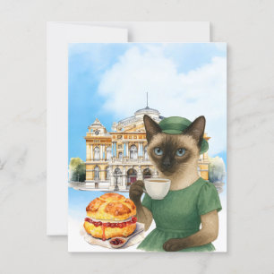 London Cat har en kopp på turistorter Vykort