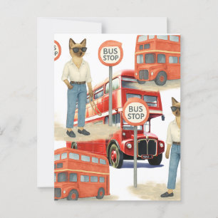 London Cat väntar på Dubbla Decker Buss i London Vykort