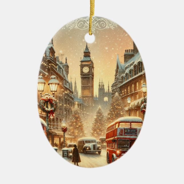 London Christmas Card – London Festive Scene Julgransprydnad Keramik (Framsidan)