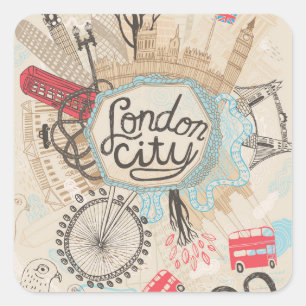 London City Doodle Art Fyrkantigt Klistermärke