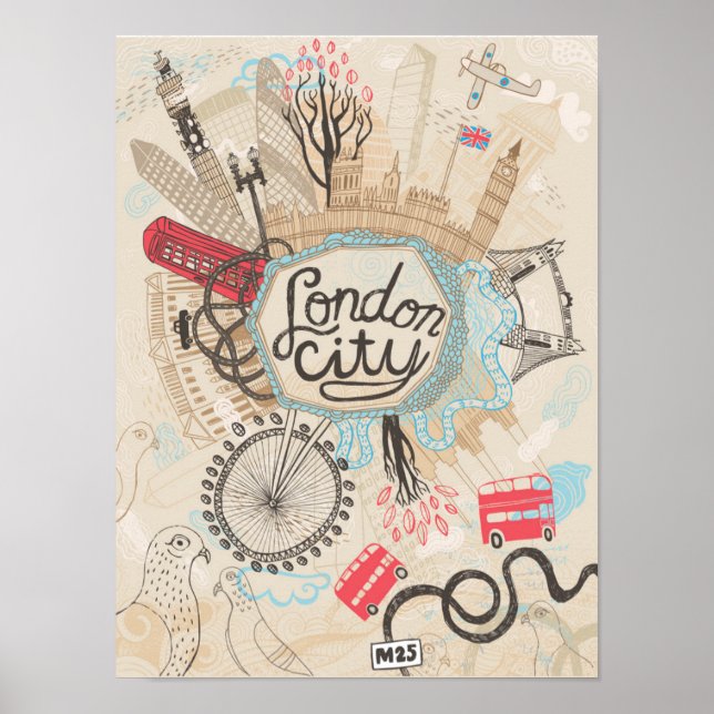 London City Doodle Art Poster (Framsidan)