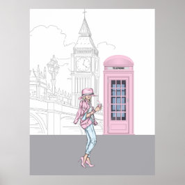 London City Girl med Rosa Mobil Box Kanvastryck Poster