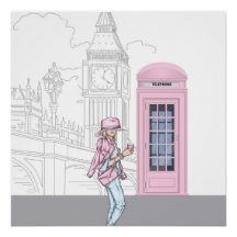 London City Girl med Rosa Mobil Box Poster