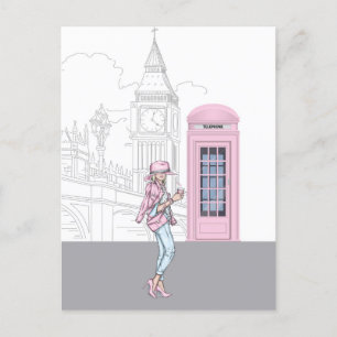 London City Girl med Rosa Mobil Box Vykort