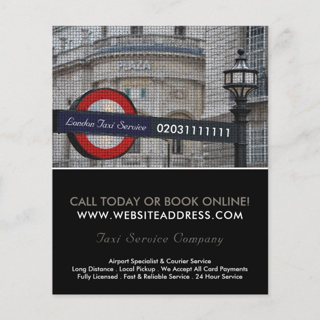 London City Mosaic Effect Taxi Sign & Pris List Flygblad (Framsidan)