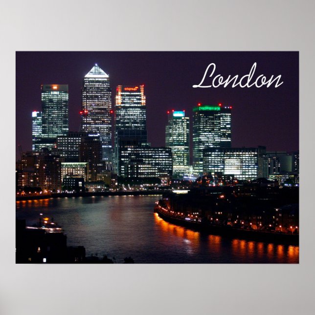 London City Night Skyline UK British Travel Poster (Framsidan)