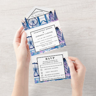 London City OSA Watercolor Blue Modern Bröllop