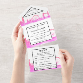 London City RSVP Akvarell Rosa Modern Bröllop
