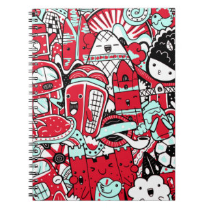 London City Scene, Cute Doodle Characters Anteckningsbok