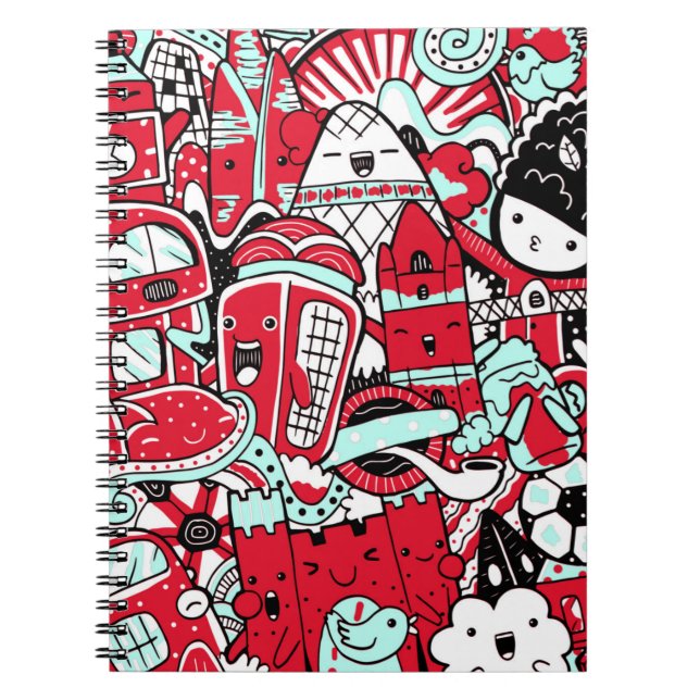 London City Scene, Cute Doodle Characters Anteckningsbok (Framsidan)