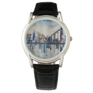 London City Skyline Abstrakt Målning Poster Plakat Armbandsur