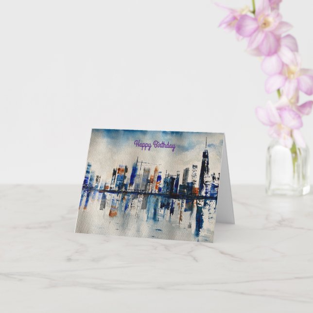London City Skyline Abstrakt Painting Card Kort (Orkide)