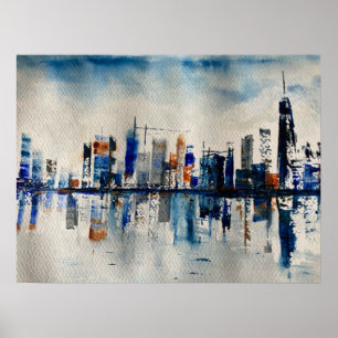 London City Skyline Abstrakt Painting Poster