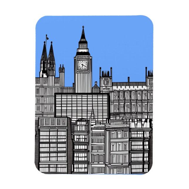 London Cityscape Black and White Magnet (Vertikal)