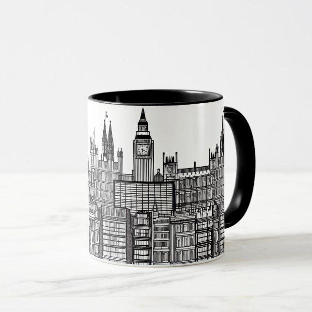 London Cityscape Black and White Mugg (Framsida höger)