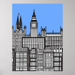 London Cityscape Black and White Poster