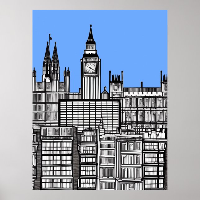 London Cityscape Black and White Poster (Framsidan)