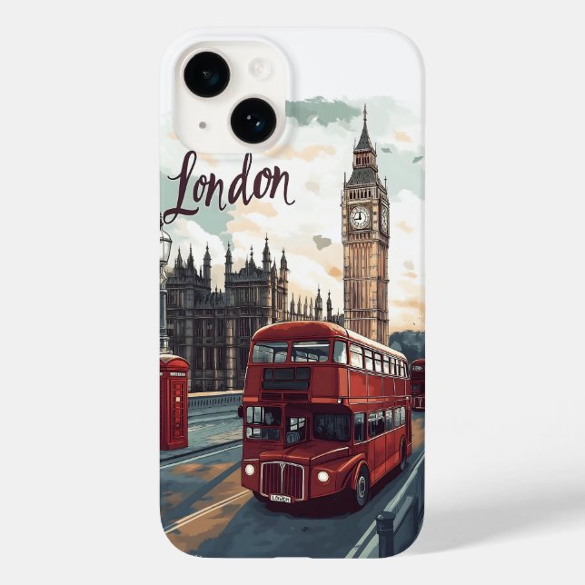 London Cityscape med Dubbla-Decker Buss & Big Ben (Baksida)