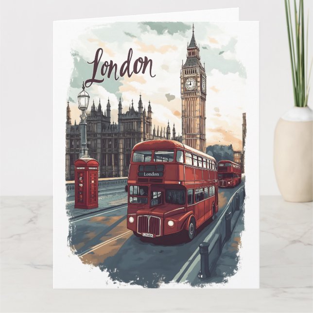 London Cityscape med Dubbla-Decker Buss & Big Ben Kort (Framsida)