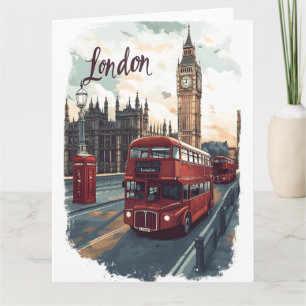 London Cityscape med Dubbla-Decker Buss & Big Ben Kort