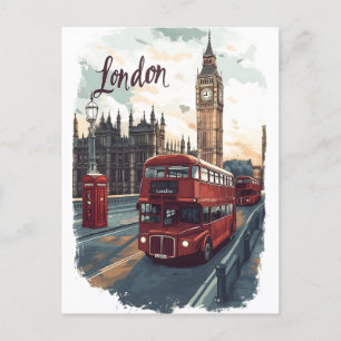 London Cityscape med Dubbla-Decker Buss & Big Ben Vykort