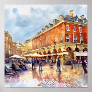 London-Covent Garden Piazza, a), Watercolor Poster