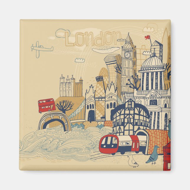 London Doodle Scene Magnet (Framsidan)