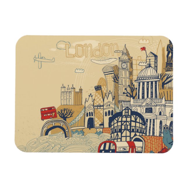 London Doodle Scene Magnet (Horisontell)