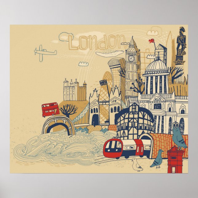 London Doodle Scene Poster (Framsidan)