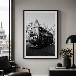 London dubbeldäckare svart och vit poster