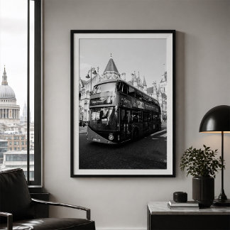 London dubbeldäckare svart och vit poster