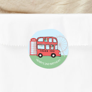 London Dubbla Decker Buss Barns födelsedag Sticker Runt Klistermärke