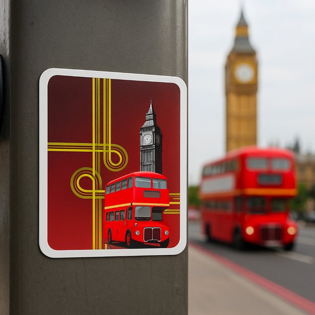 London Dubbla Decker Buss Square Sticker Fyrkantigt Klistermärke (Skapare uppladdad)