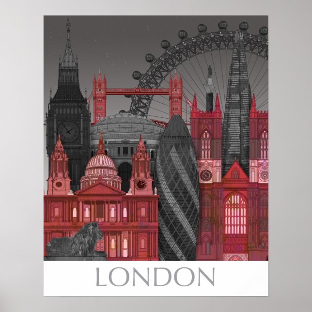 London Elevations by Night - Red Poster (Framsidan)