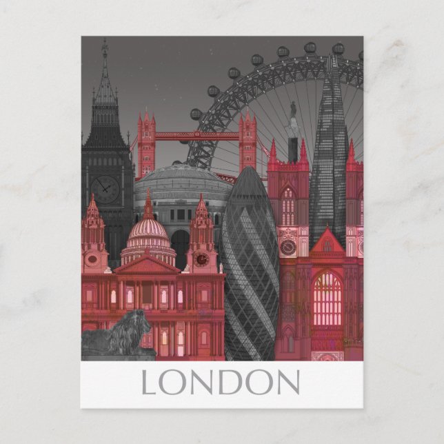 London Elevations by Night - Red Vykort (Framsida)