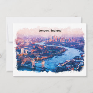 London England Akvarell Flygperspektiv Stadsbild Inbjudningar