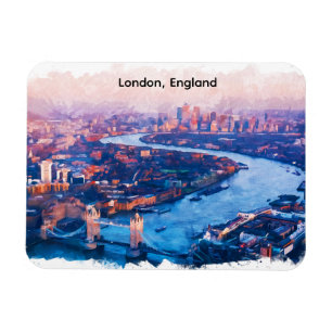 London England Akvarell Flygperspektiv Stadslandsk Magnet