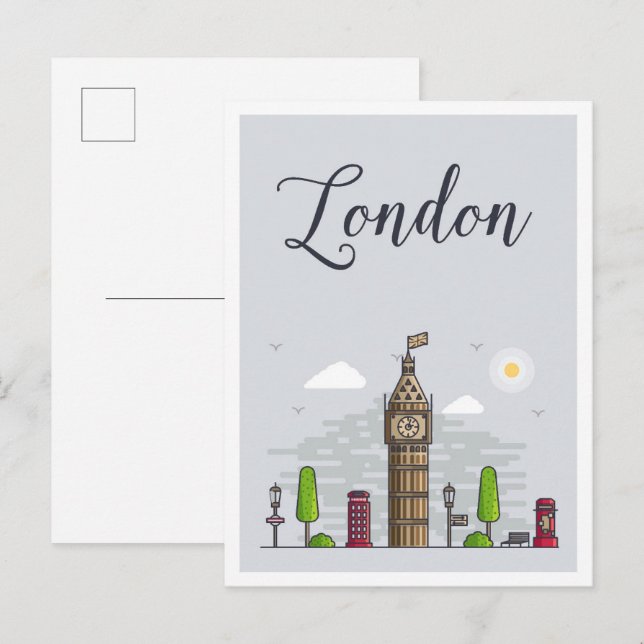 London England Art Travel Illustration Vykort (Fram/baksida)
