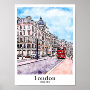London England Art Travel Watercolor Hand plockade Poster