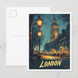 London England Art Vintage Illustration Travel Vykort