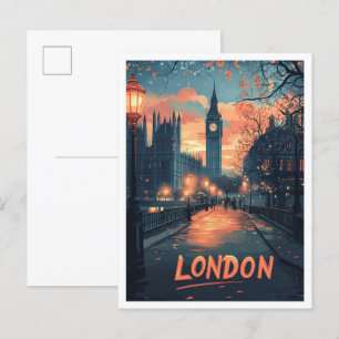 London England Art Vintage Illustration Travel Vykort