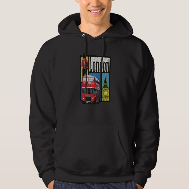 London England Big Ben Dubbla Decker Queens Guard Hoodie (Framsida)