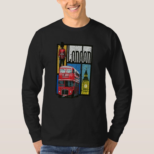 London England Big Ben Dubbla Decker Queens Guard T Shirt (Framsida)