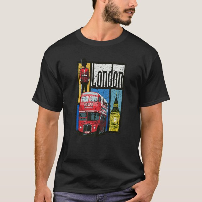 London England Big Ben Dubbla Decker Queens Guard T Shirt (Framsida)