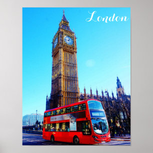 London England Big Ben Red Buss Poster