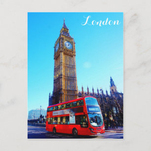 London England Big Ben Red Buss Vykort